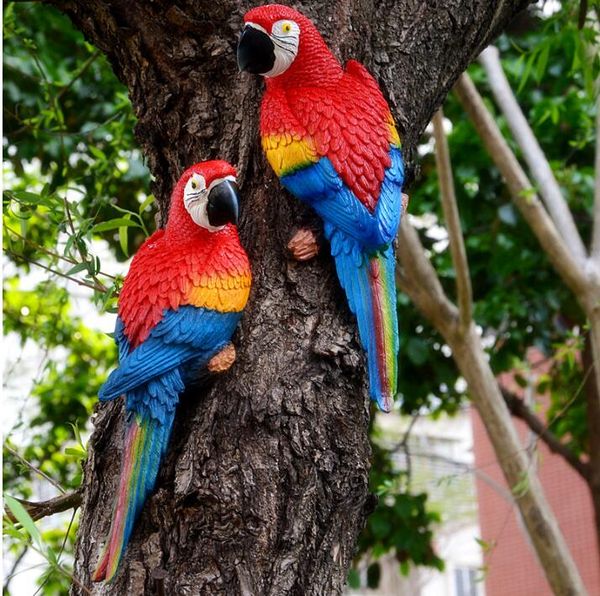 Décorations de jardin de perroquet à demi-face simulées modèle d'oiseau mural en résine artisanat ornements d'animaux d'intérieur
