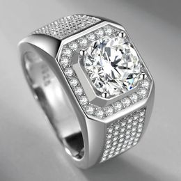 Bague en argent simulé Moissanite S925 pour hommes, bague de fiançailles de mariage, diamant carré, Micro incrusté de diamants Multy, bijoux cadeau 246S