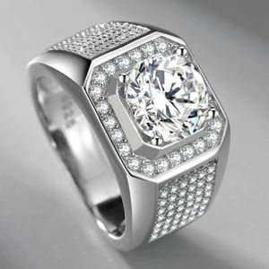 Gesimuleerde Moissanite S925 Zilveren Ring Heren Bruiloft Verloving Vierkante Diamanten Ring Micro Ingelegd Multy Diamanten Sieraden Gift267S