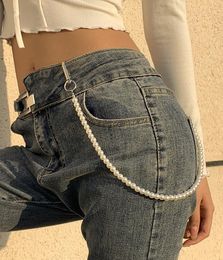 Chaîne de pantalon Chic en perles simulées pour femmes, accessoire de chaîne de taille à la mode