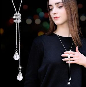 Simulated Pearl Crystal Long Sweater Chain Circles Necklace Vintage Accessary Crystal Collares Statement Jewlery GA736