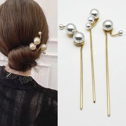 Palillos de pelo de perlas simuladas para mujer, horquillas de palillos de Metal Vintage, accesorios de joyería para el cabello de boda