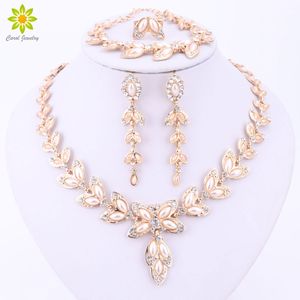 Gesimuleerde Parel Sieraden Sets Voor Vrouwen Hanger Afrikaanse Kralen Kristallen Ketting Oorbellen Ring Armband Fijne Accessoires