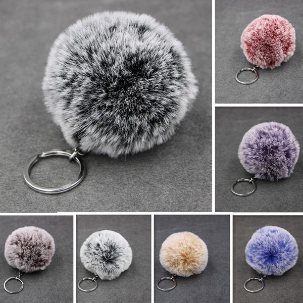 Porte-clés boule de fourrure de lapin simulé 8cm, couleur ombrée, boule en peluche, porte-clés de voiture, sacs pour femmes, pendentif, accessoires