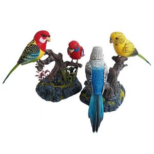 Contrôle du son simulé oiseaux perruche belle 2 unités perroquet électrique oiseaux artificiels jouets chantant oiseau maison jardin décorations 240318