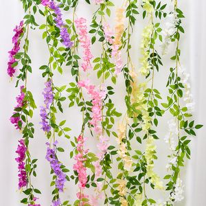 Fleurs de glycine simulées, fleurs décoratives en rotin, fleurs suspendues enchevêtrées, fleurs en plastique, vignes, cordes de fleurs, plantes, tuyaux de climatisation, obstruction