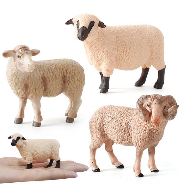 Figuras de acción de animales de granja, modelo de oveja de zoológico simulado, colección de muñecos para niños, juguetes, regalo, decoración del hogar