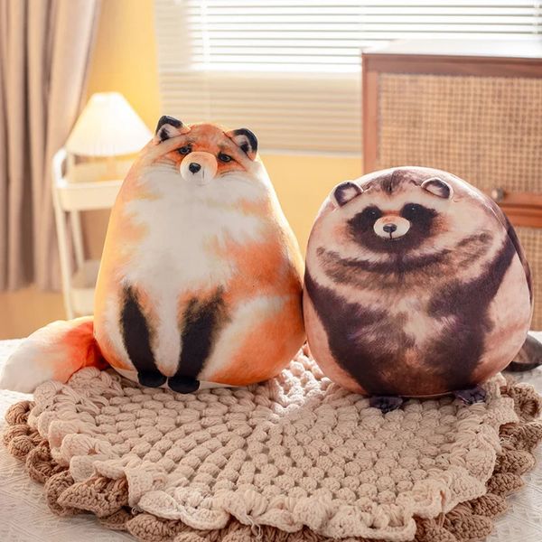 Simulación 3D Impresión Fox Cat Peluche Throw Pillow Juguete Dibujos animados Animales de peluche Mapache Plushies Muñeca Cojín Anime Soft Kids Toys 231225