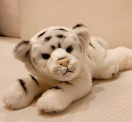 Simulation animal tigre blanc en peluche jouet réaliste couché petits animaux tigre poupée enfants cadeau décoration 39x15x16 cm DY501427410189