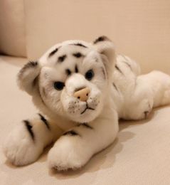 simulation Animal blanc tigre en peluche réaliste allongé petit animal Tiger Doll Kids Gift Decoration 39x15x16cm dy501424647116