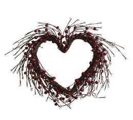 Simulatie Bes Grote Hartvormige Slinger Rotan Krans Valentijnsdag Muurhangende Bruiloft Decoratie 40 cm246J1630482