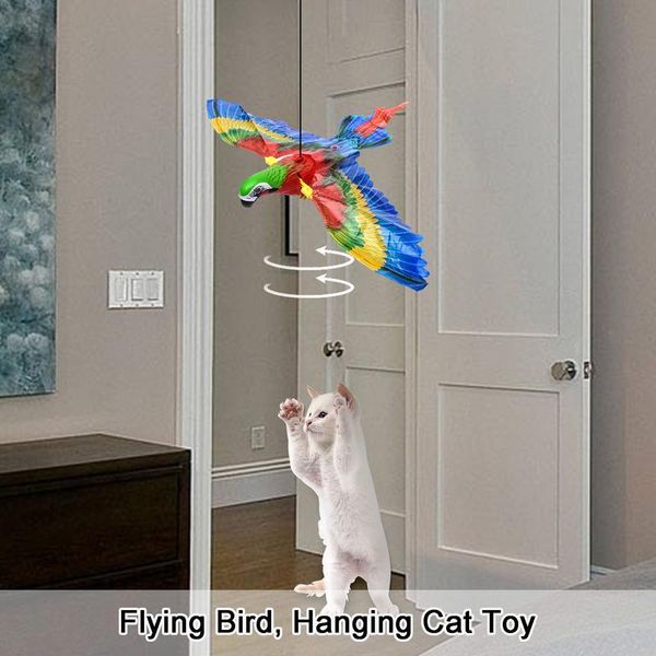 Simulación de pájaro juguete interactivo para gatos para gatos de interior, águila colgante automática pájaro volador gato divertido juguete interactivo suministros para gatos