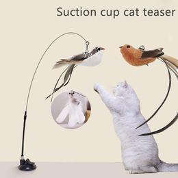 Simulation Vogel interaktives Katzenspielzeug mit Saugnapf Lustige Feder Vogel Katze Stick Spielzeug Kätzchen Spielen Chase Zauberstab Spielzeug Katze Liefert