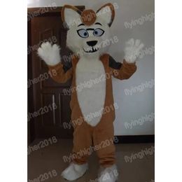 Simulatie bruine wolf hond mascotte kostuum volwassen grootte cartoon anime thema karakter carnaval voor mannen vrouwen Halloween kerst fancy feestjurk