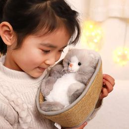 Simulation chats en peluche jouet à vie mignon mignon poupée en peluche en peluche charmant chien bébé dans le nid toys home décor cadeau pour les filles anniversaire