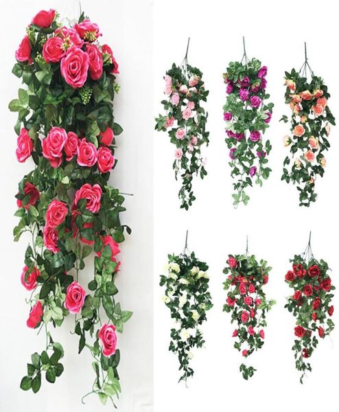 Simulación de flor falsa, rosa, vid, flor para colgar en pared, orquídea, cesta colgante, sala de estar, balcón, decoración del hogar 2719409