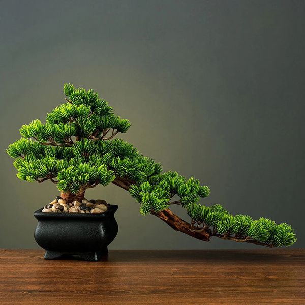 Simulación árbol falso bonsai sala de estar mesa de arena china el porche decoración de paisajismo adornos de planta verde 240408