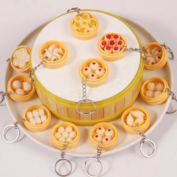 Simulation alimentaire porte-clés nouilles créatif porte-clés chinois cuit à la vapeur petit pain boulette Mini vapeur sac pendentif porte-clés