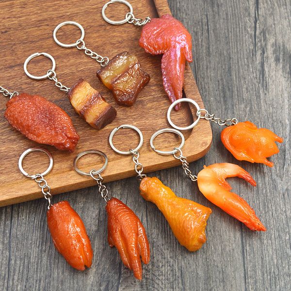 Porte-clés de Simulation de nourriture en PVC, faux trotteur de porc braisé, pendentif de poulet rôti, aliments artificiels créatifs