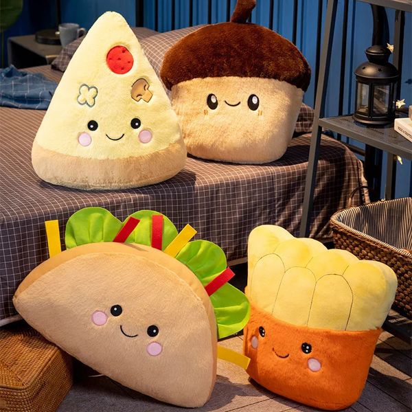 Simulación Food Plush Pillow Toy Lindo taco papas fritas Muñeca Pizza para novia Regalos de cumpleaños para niñas Decoración del hogar 240325