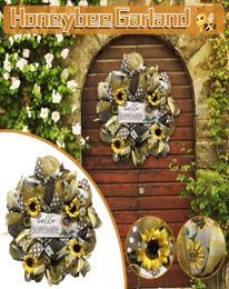 Simulation guirlande signe de porte de bienvenue couronne de la journée mondiale des abeilles pendentifs suspendus artificiels décor de mariage décoration de la maison décorative Flo1003530