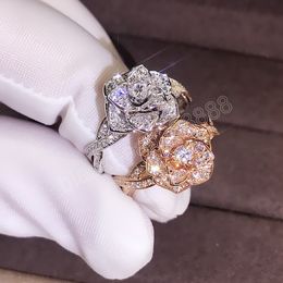 Anneaux de Zircon de Rose d'or de Simulation pour le cadeau de charme de bijoux de mariage de femmes