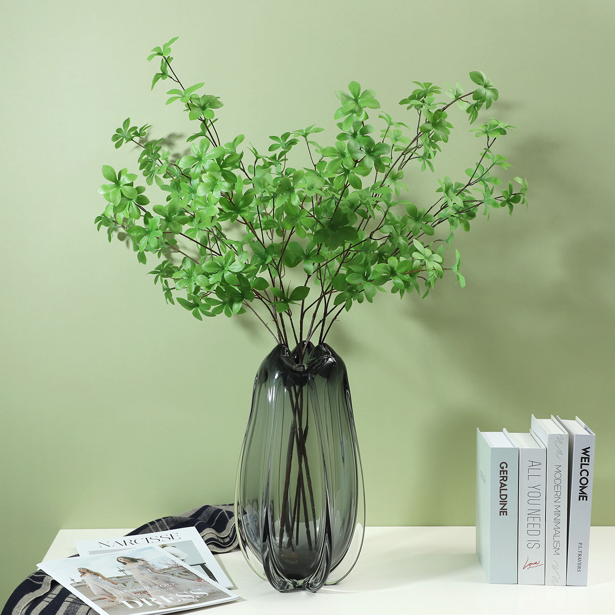 Simulering gröna växter konstgjorda blommor dekorativa hängande klocka blad hem vardagsrum mjuka dekoration konstgjorda blad grossist