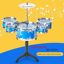 Simulation Jazz Drum Music avec 5 ensembles de batterie Instruments de musique Jouets Bâtons de cymbale Rock Set Tambour à main Instrument de musique Jouet 231225