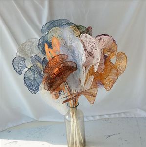 Flores decorativas de plástico de simulación, rama única, hoja de ginkgo, arreglo de decoración de salón de bodas, material de flor de bosque suave
