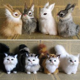 Simulatie Rabbit Owl Cat Foxes Ornament Furs Hurken Model Home Decoratie Animal World met statische actiefiguren Gift voor Kid