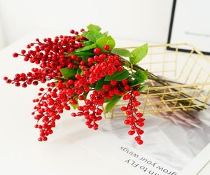 Simulation branche de fleur de baies rouges décorations de noël pour la maison accessoires Pots de plantes tige de boule de mousse décorative fausse branche de Flore8924187