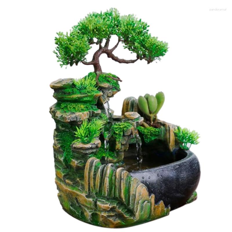 Simulation Resin Rockery Fake Tree Feng Shui Waterfall Humidifier Decoration For Office Home US Plug