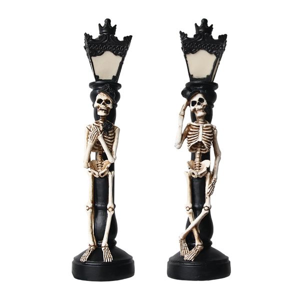 Decoración de calavera de resina de simulación, accesorios de diseño para lugar de fiesta, farola de Halloween, Lámpara decorativa de esqueleto para decoración del hogar