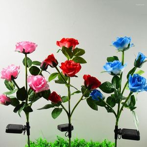 Lámpara Solar de flor de rosa de simulación, alto brillo, IP65, resistente al agua, 5 colores, ABS, paisaje con energía Solar para césped