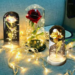 Decoratieve bloemen kransen simulatie rose led lamp doek kunst glazen dekking sfeer licht Valentijnsdag verjaardag cadeau huis ambachten