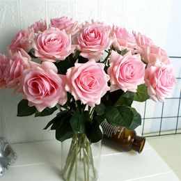 Simulatie Rose Single Silk-Flower 43 * 8 cm Kunstbloemen 9 kleuren Valentijnsdag Cadeau Bruiloft Bloemen voor Woondecoratie T10I131