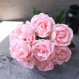 Simulación Arreglo de flores de seda Artificial Rose Bouquet Wedding Pography Props Home Living Room El Peony Flowers Decor 240301