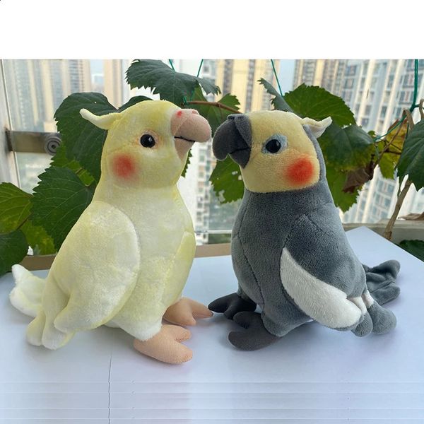 Simulation douce mini taille réaliste gris calopsitte jouets en peluche vraie vie doux jaune perroquet oiseaux peluches jouet poupées cadeaux 240118