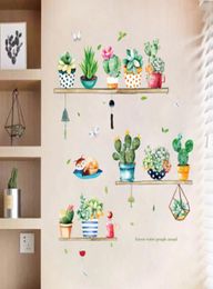 Simulation étagères de rangement autocollants muraux Green Plants en pot cactus mural affiche art art maison décoration salon selfadhesiv3636257