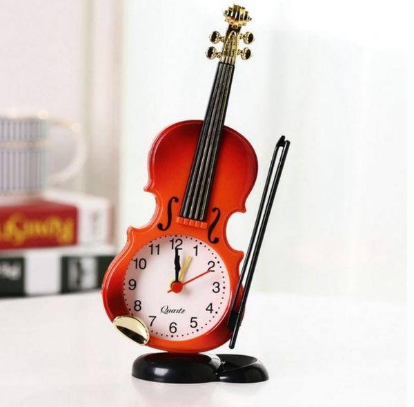 Reloj despertador de violín de simulación, instrumento creativo, relojes de mesa de modelado, adornos para el salón, relojes de escritorio