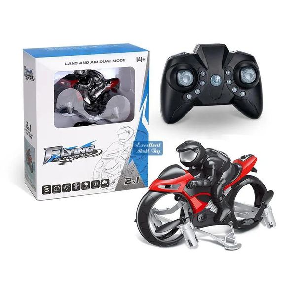 Simuladores 2 en uno Control Remoto Transformable Quadcopter Motocicleta Juguete, Simuladores, Land Air Dual Mode Drone, 360° Flip Colorful Lights,