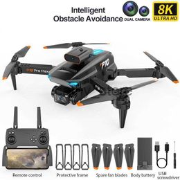 Simulators Nieuwe P10 Drone 8K Met ESC HD Dubbele camera 5G Wifi FPV 360 Volledige obstakelvermijding Optische stroom Hover Opvouwbaar Quadcopter Speelgoed x0831