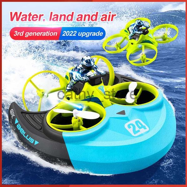 Simuladores RC Drone Hover Craft Vuelo aéreo/Tierra/Agua Conducción Quadcopter V24 Mini Drone 3 en 1 Niños Control remoto al aire libre Avión Juguete x0831