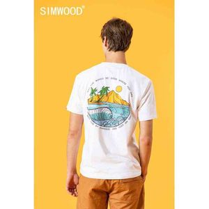 SIMWOOD 2021 NOVEDAD DE VERANO Camiseta para hombre con estampado de isla, tops de vacaciones, moda 100% de algodón, camiseta informal, camisetas finas y transpirables de talla grande G1229