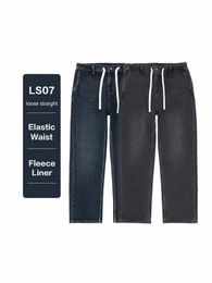 Simwood 2023 Herfst Winter Nieuwe 13 Oz Losse Rechte Jeans Mannen Warme Fleece Voering Elastische Taille Wo Vintage Denim broek S8OU #