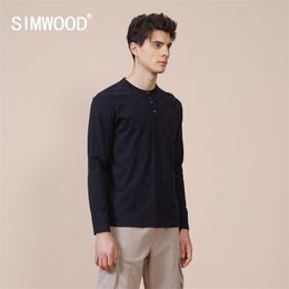 SIMWOOD printemps nouveau 100% coton à manches longues Henley T-Shirt confortable Slim Fit T-Shirt haute qualité basique hauts SJ131088 210410