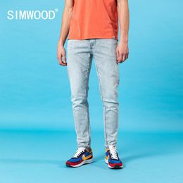 SIMWOOD été nouveau slim fit fuselé gris jeans hommes laver denim pantalon 10.5 oz double noyau fil classique jeans SJ150391 201117