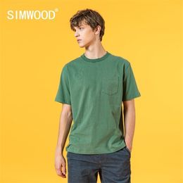 SIMWOOD été nouveau t-shirt hommes mode poche poitrine ample 100% coton t-shirt grande taille hauts marque vêtements SJ170719 210409