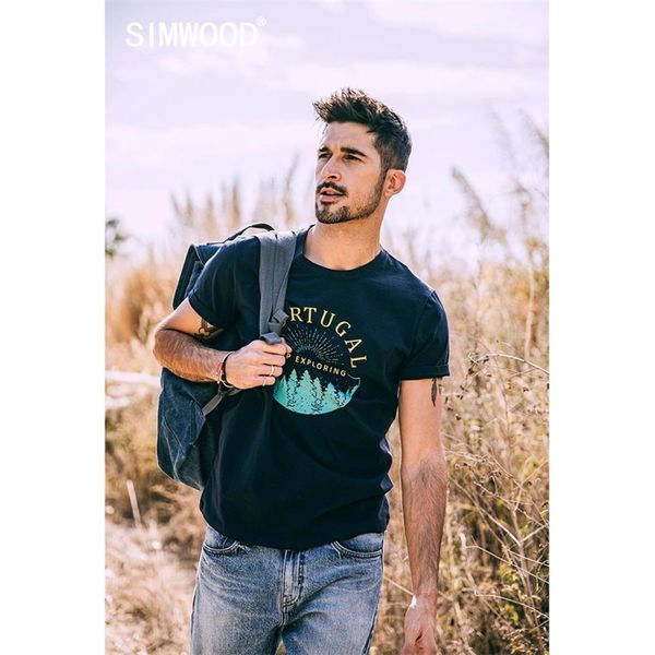 SIMWOOD Summer Nouveau T-shirt Hommes Motif Imprimer O-Cou 100% Coton T-shirt à manches courtes Slim Fit Tees Mode Tops SJ170040 210329