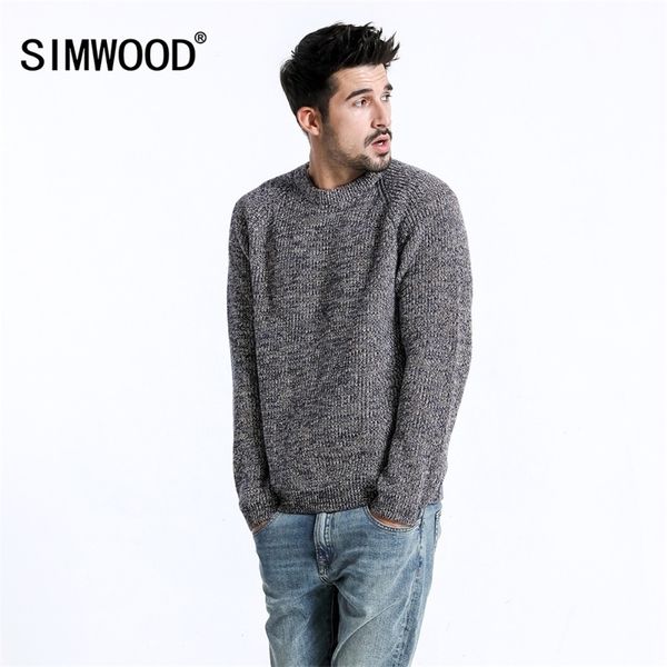 Simwood invierno nuevo suéter cálido hombres moda color jaspeado jerseys casual o-cuello más tamaño prendas de punto ropa de marca 180373 201124